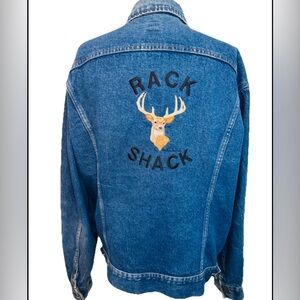 80s VINTAGE LEE Riders Denim Trucker Jacket RACK SHACK Embroidered Deer Custom